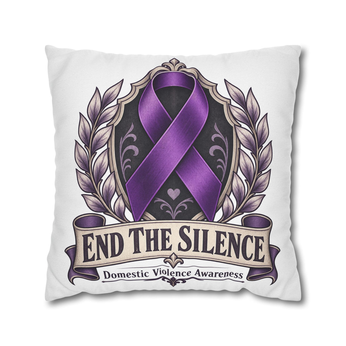 End The Silence Purple Ribbon Pillowcase — Domestic Violence Awareness Throw Pillow