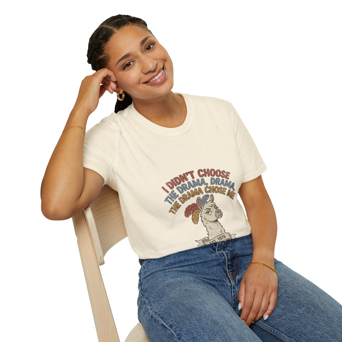 Funny And Witty Llama Drama Graphic T-Shirt — "I Didn’t Choose the Drama" Retro Design