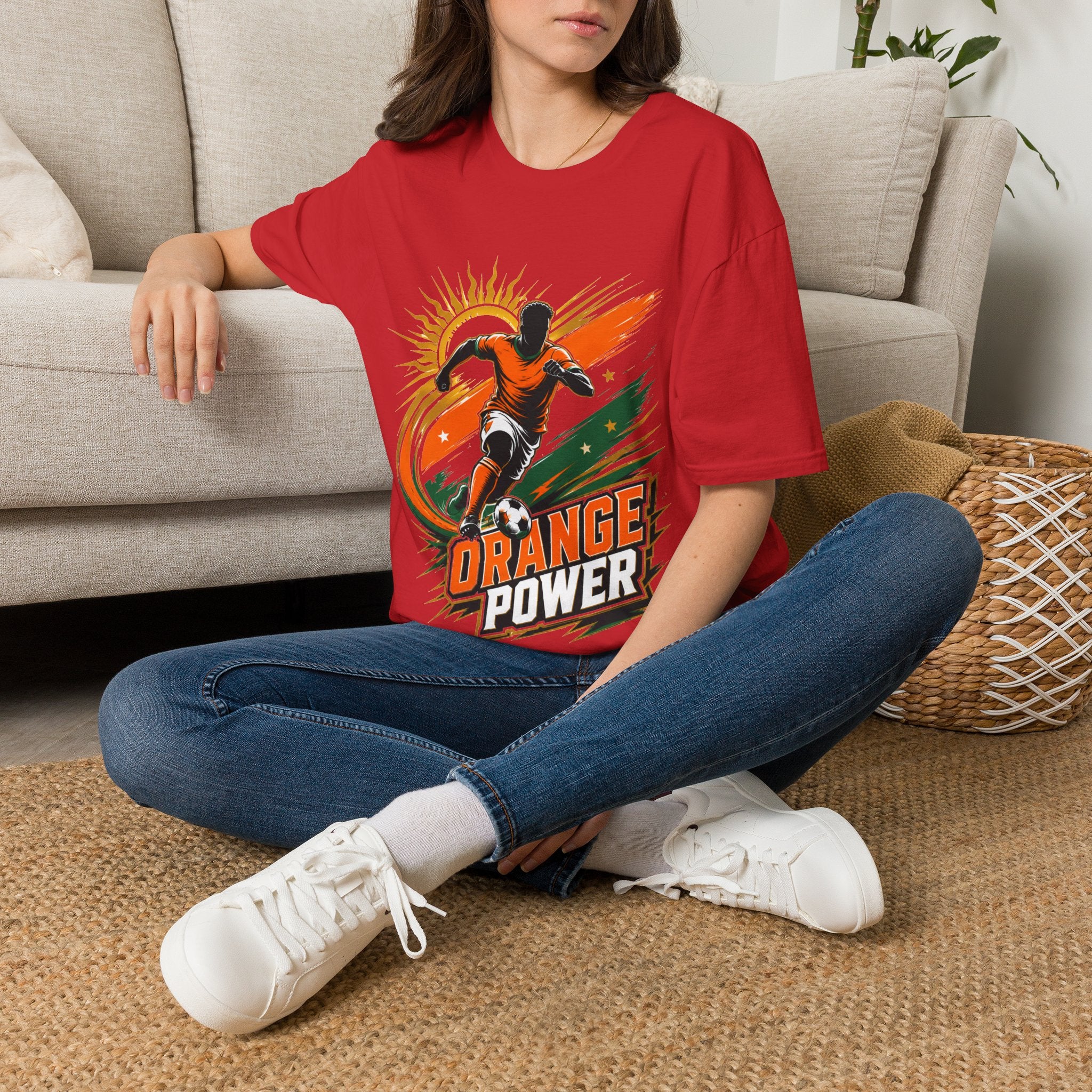 Côte d'Ivoire Orange Power Soccer T-Shirt — Dynamic Player Graphic Tee