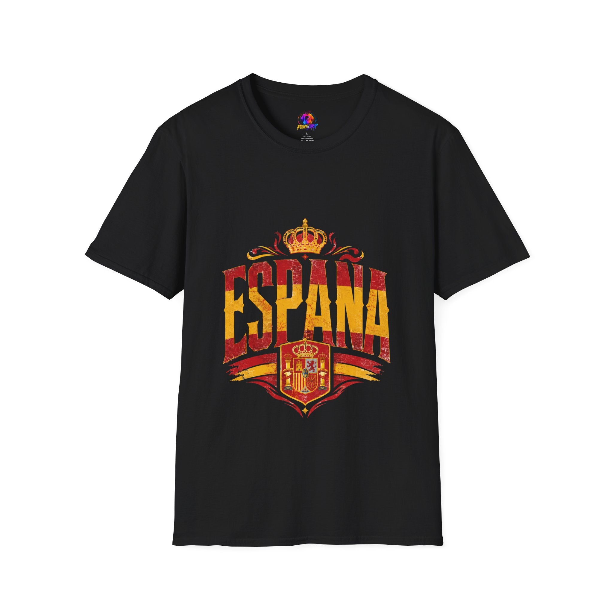 Spain Crown Graphic T-Shirt — Spanish Flag Vintage Crest Tee