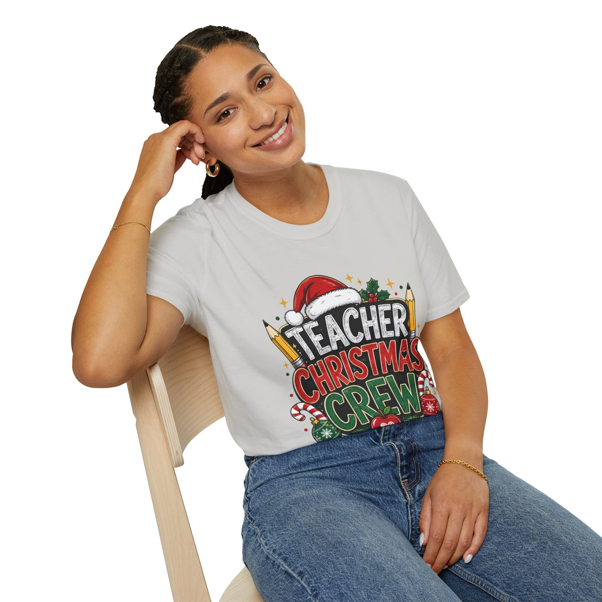 Teacher Christmas Crew T-Shirt — Holiday School Staff Tee with Santa Hat & Pencils