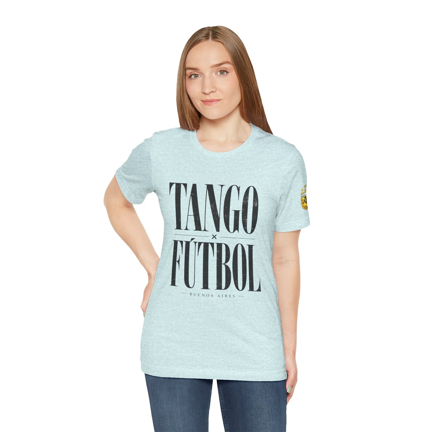 Argentina - Tango y Fútbol Graphic Tee - Bold Serif Soccer & Dance Shirt