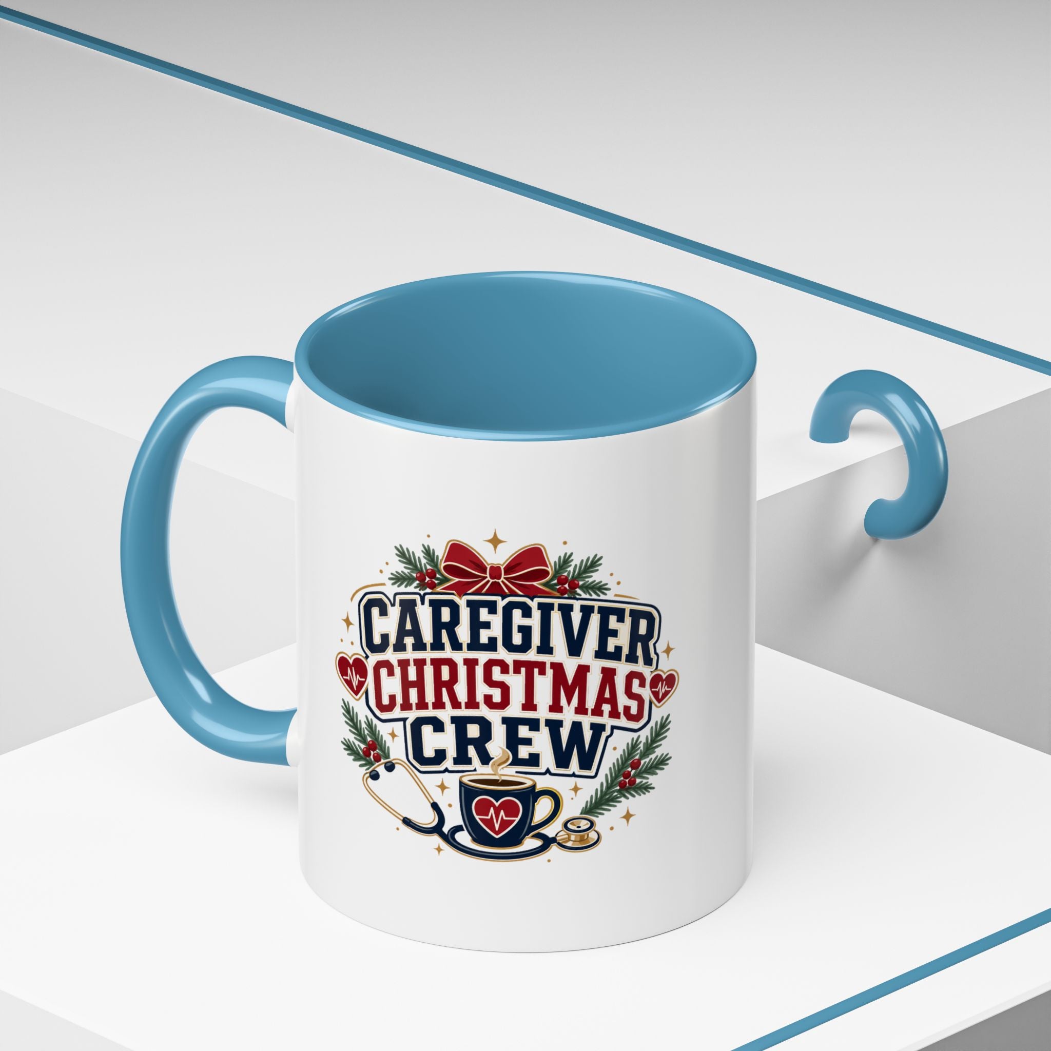 Modern Day Christmas Caregiver Christmas Crew Accent Coffee Mug – Holiday Nurse & Caregiver Gift (11/15oz)