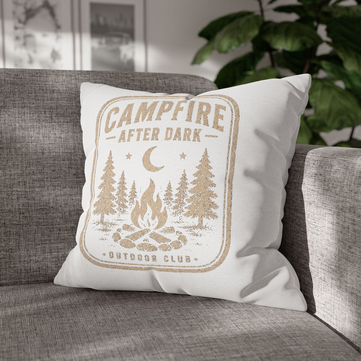 Campfire After Dark Square Pillowcase Milo Bailey Dog Dad Mom– Rustic Outdoor Camping Throw Pillow Cover