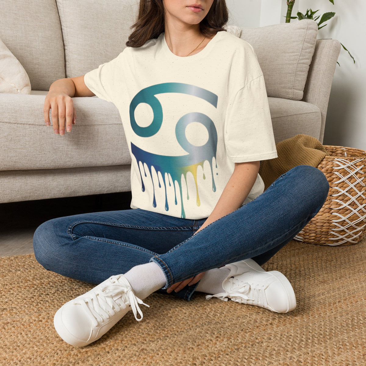 Cancer Zodiac T‑Shirt — Dripping Gradient Astrology Tee (Cancer Symbol)