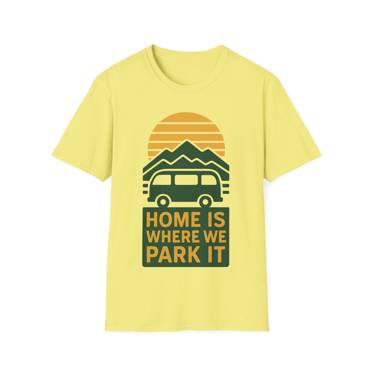 Camping T-Shirt — "Home Is Where We Park It" Retro Mountain Sunset Tee - Trending Now - September 2026