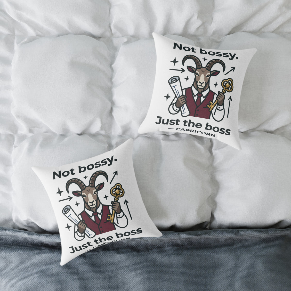 Capricorn Square Throw Pillow — “Not Bossy. Just the Boss” Goat Illustration