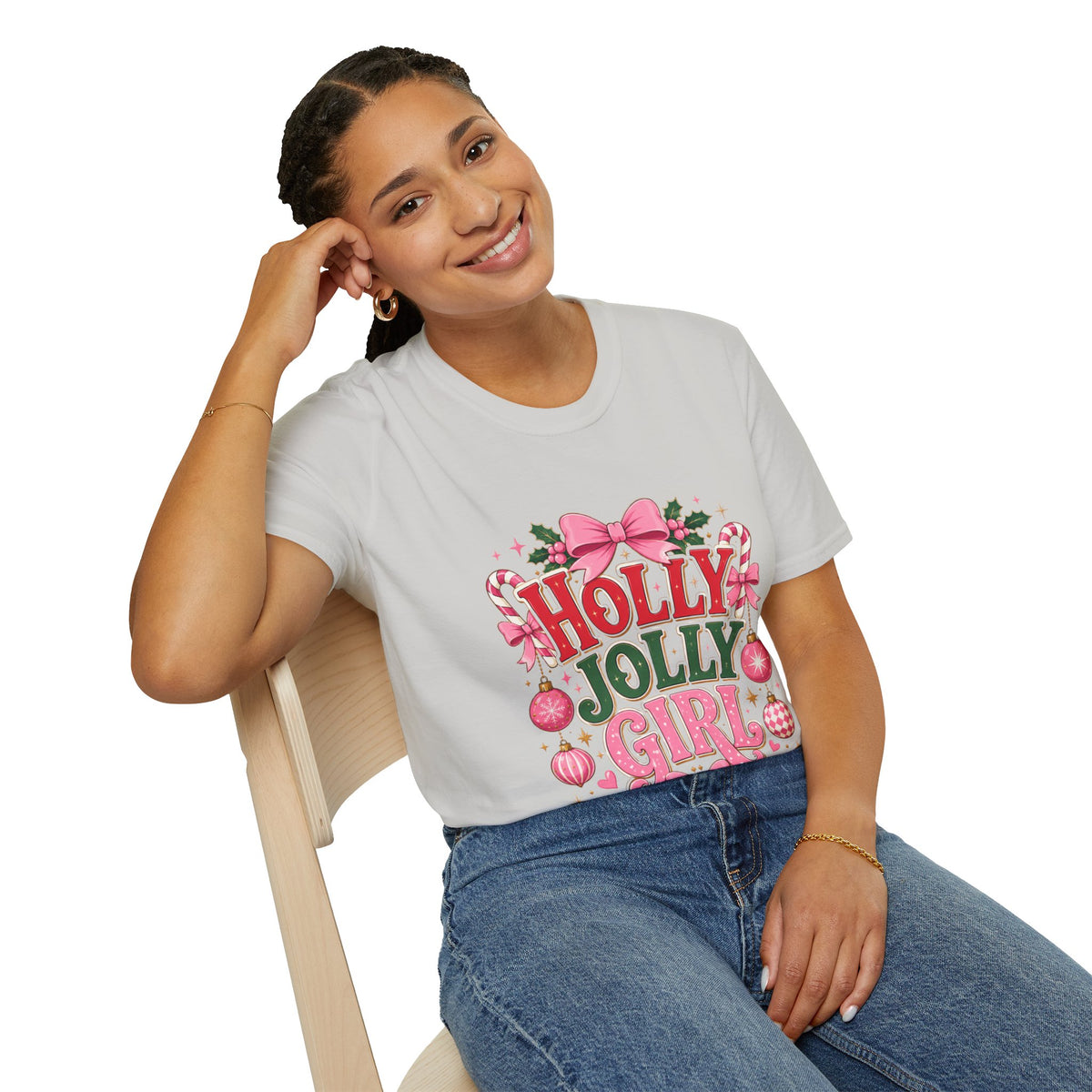 Holly Jolly Girl T-Shirt — Pink Holiday Graphic Tee