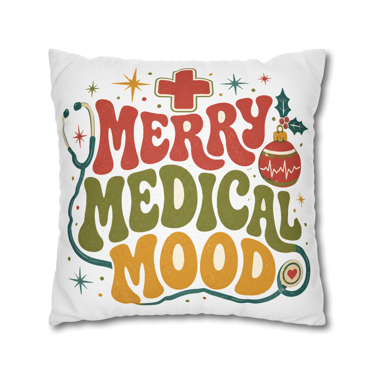 Merry Medical Mood Pillowcase Modern Day Christmas  - Festive Nurse & Doctor Holiday Throw Pillowcase