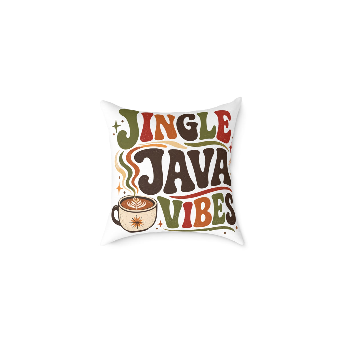 Christmas Square Pillow — "Jingle Java Vibes" Coffee Holiday Decorative Cushion