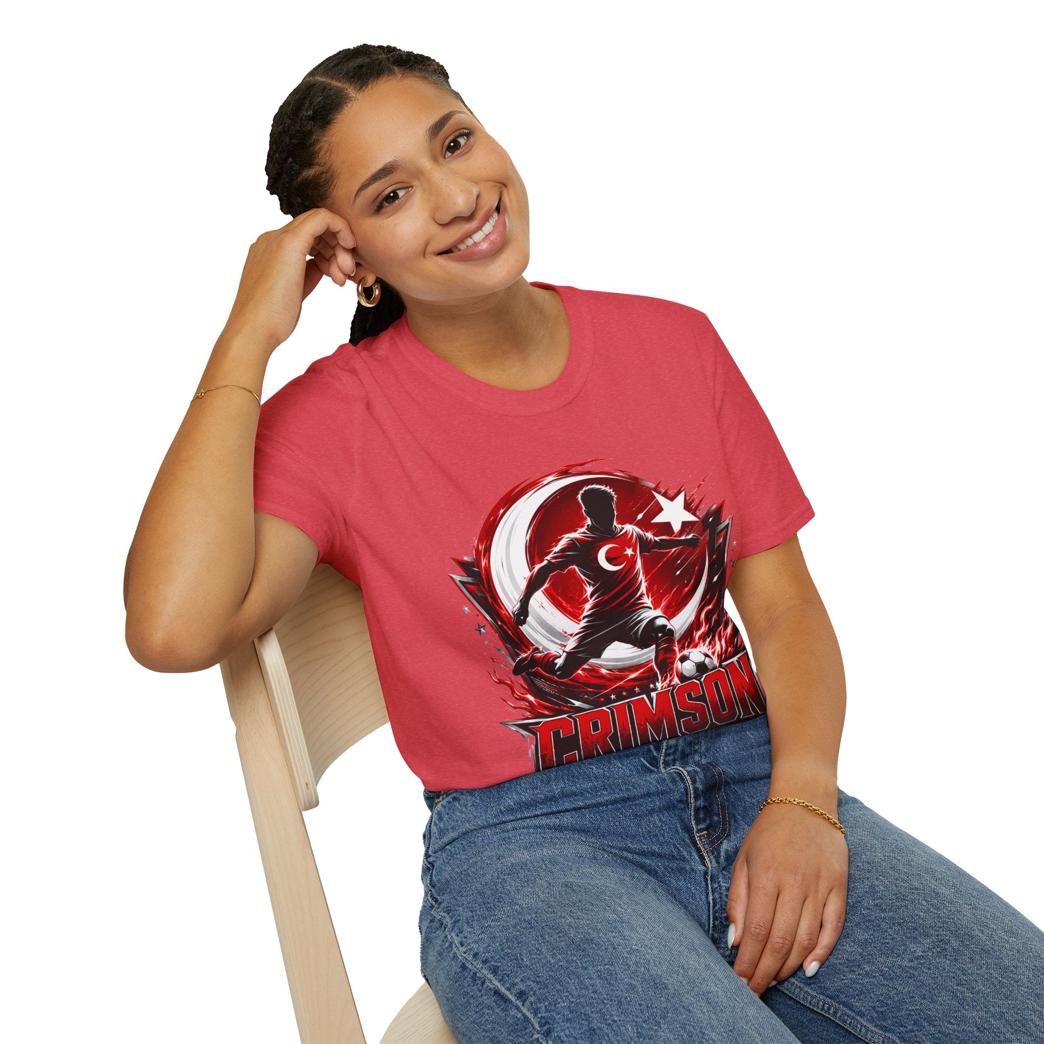 Turkey Crimson Flame Soccer T-Shirt — Turkish Crescent & Star Football Fan Tee