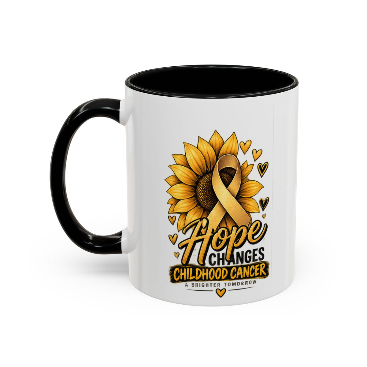 Hope Changes Childhood Cancer Mug – Gold Ribbon Sunflower Accent Coffee Cup (11/15oz)