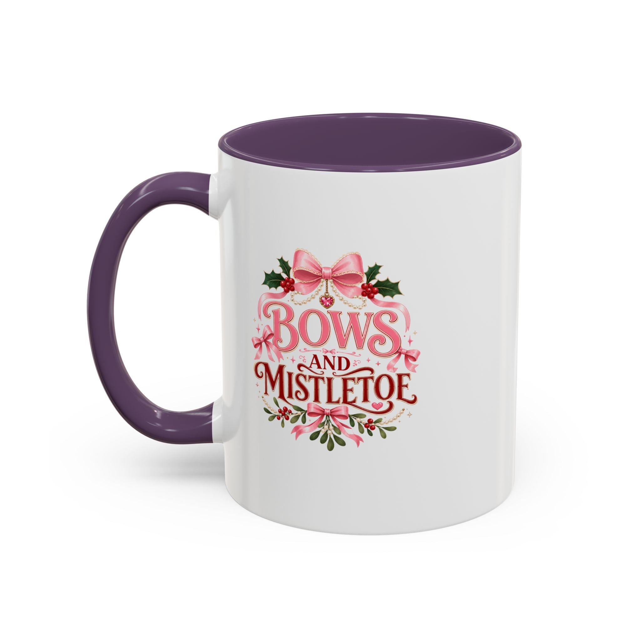 Bows and Mistletoe Accent Coffee Mug — Holiday Floral Christmas Coffee Cup