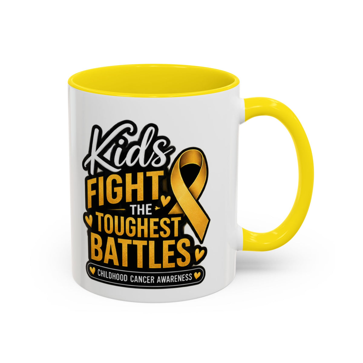 Childhood Cancer Awareness Accent Coffee Mug - "Kids Fight the Toughest Battles" (11/15oz)