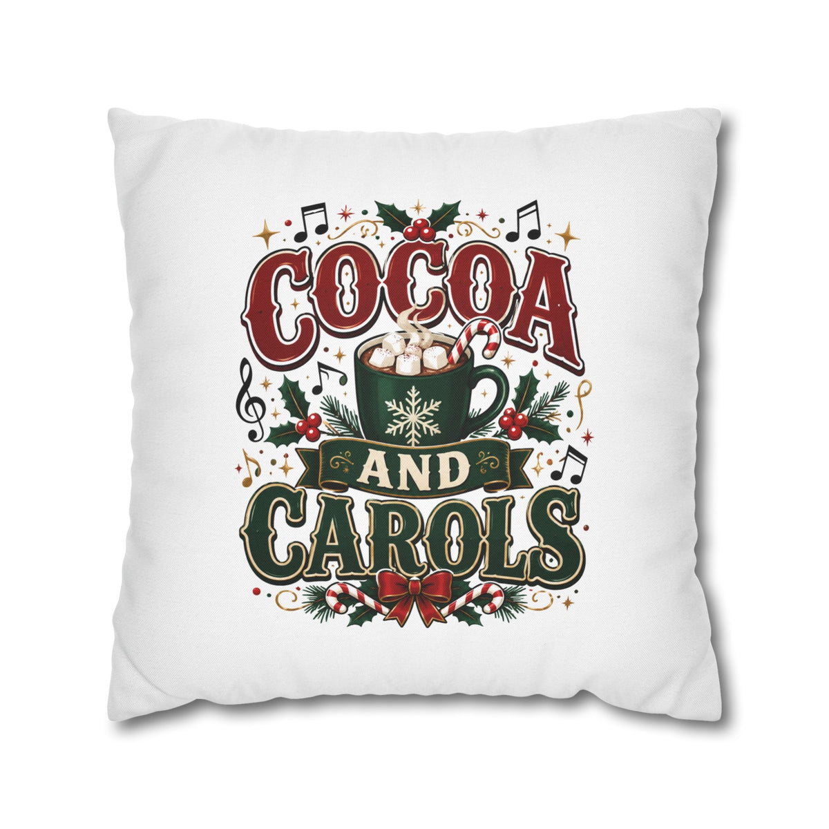 Christmas Cocoa and Carols Holiday Pillowcase - Festive Hot Chocolate Christmas Decor