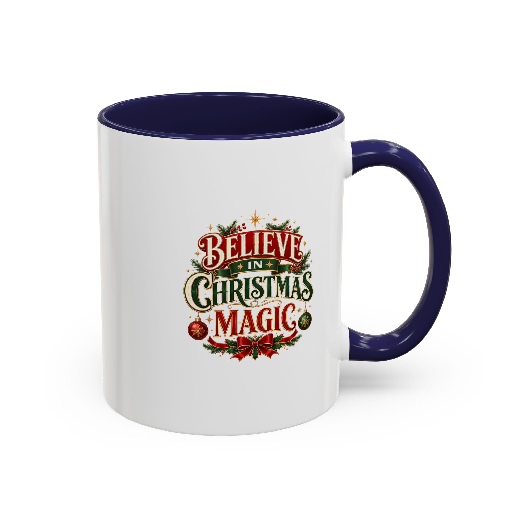 Believe in Christmas Magic Accent Coffee Mug — Festive Holiday ,Ceramic
