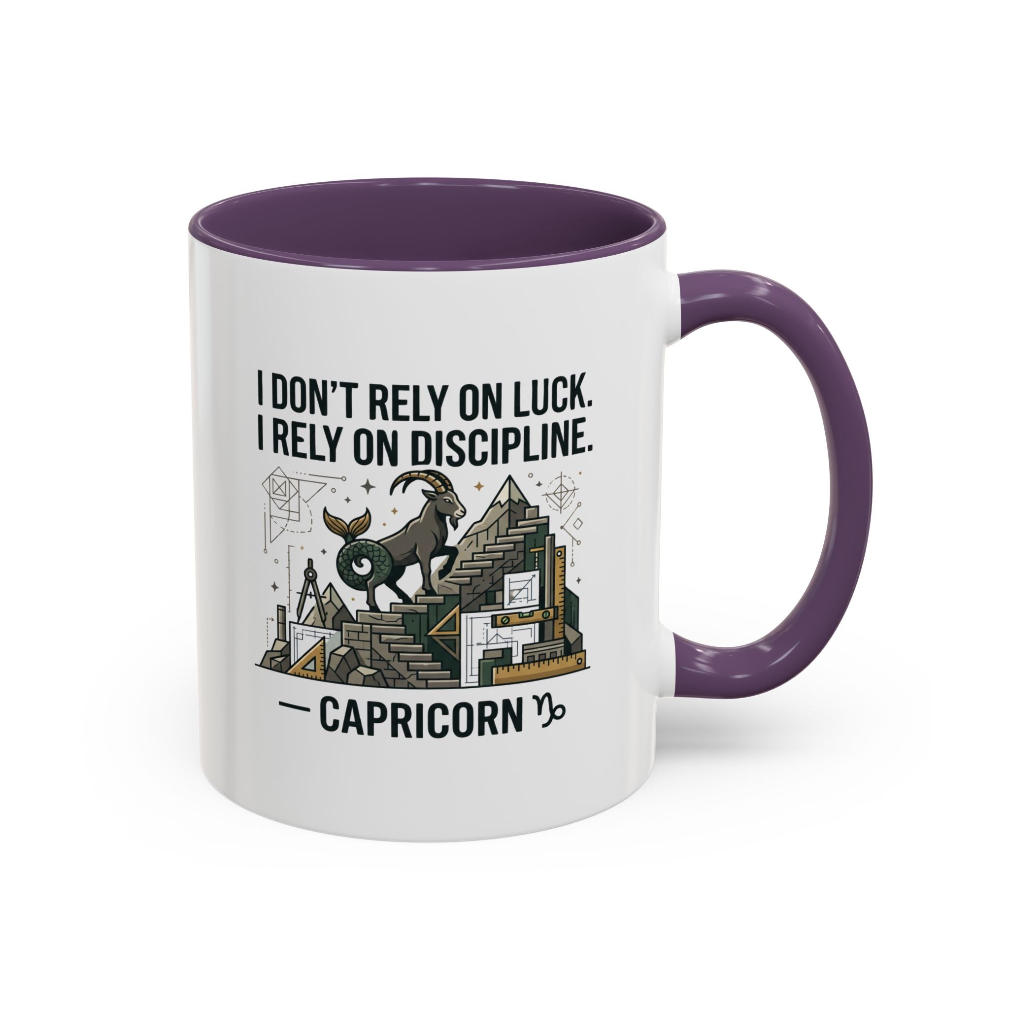 Capricorn Coffee Mug — “I Don’t Rely on Luck. I Rely on Discipline.” Accent Ceramic Mug