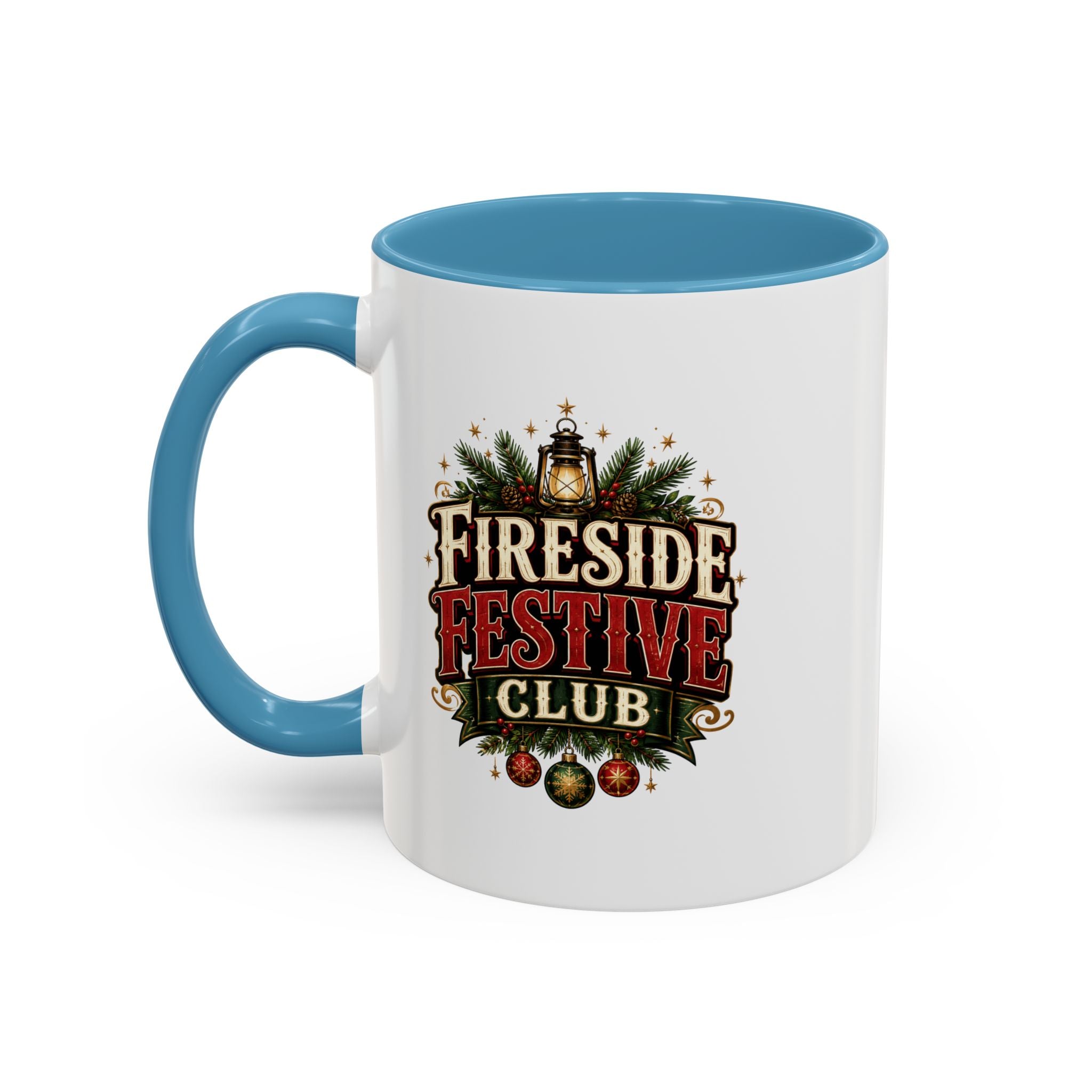 Fireside Festive Club Accent Coffee Mug — Holiday Christmas Hot Cocoa Gift