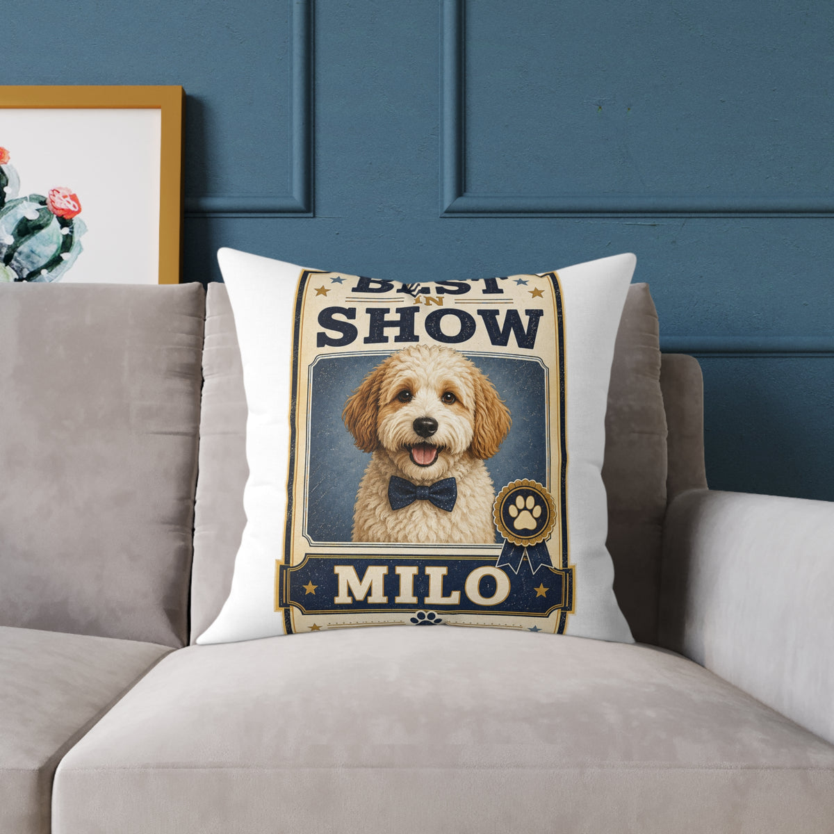 Dog Portrait Pillow -  Milo Bailey Dog Dad Mom "Best in Show" Personalized Milo Square Throw Pillow