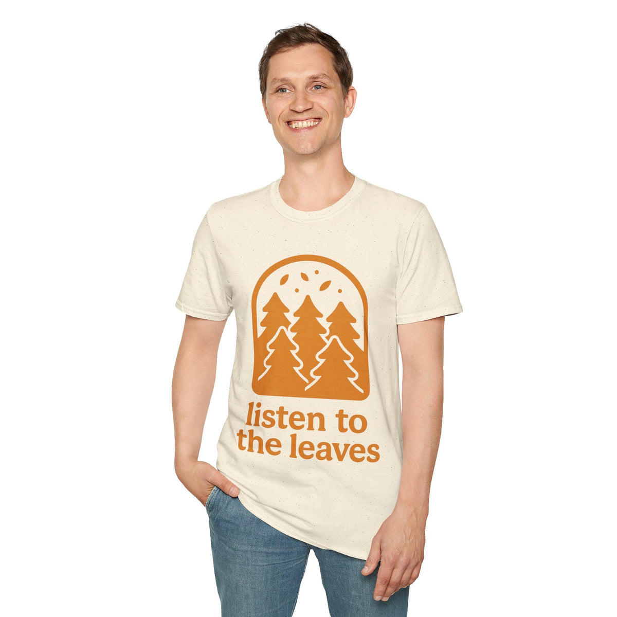 "Listen To The Leaves" Retro Forest Graphic Tee - Aesthetic Orange Nature White T-Shirt - Trending Now - September 2026
