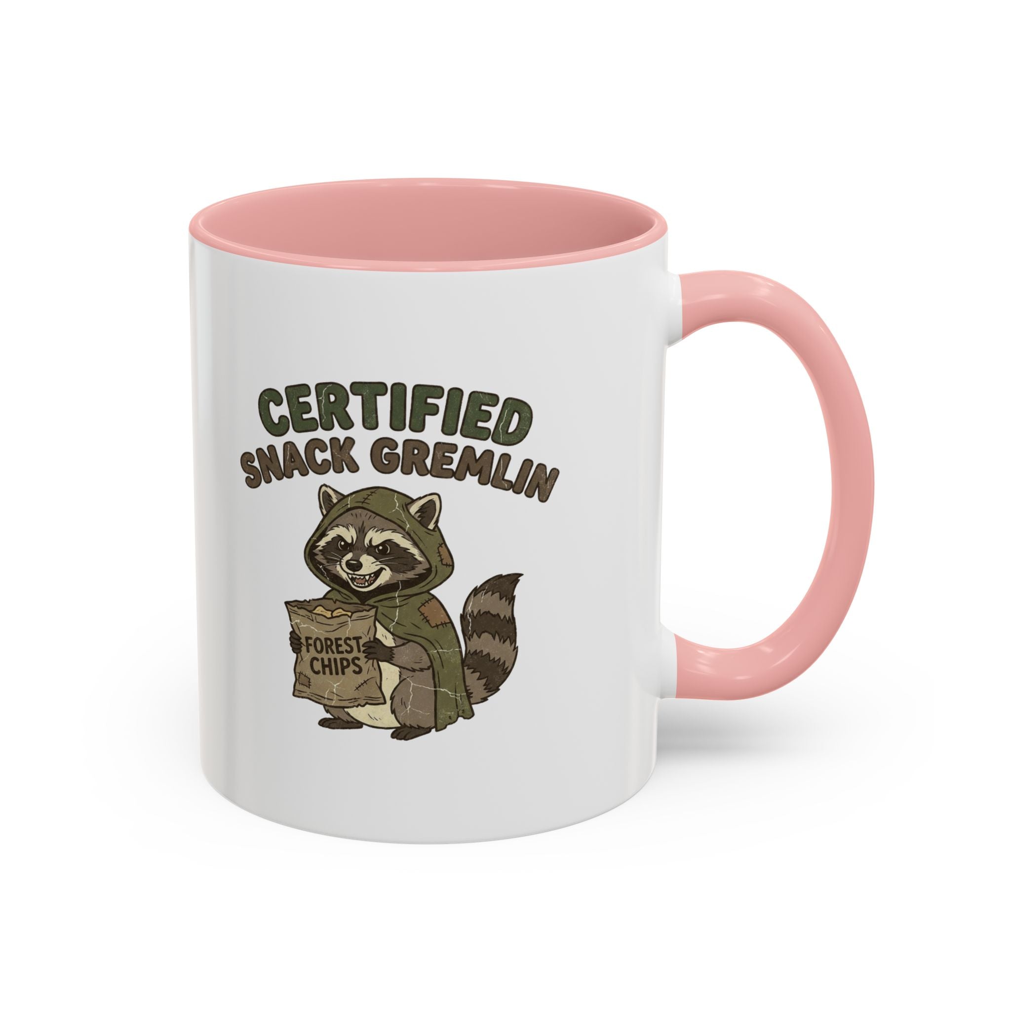 Funny Certified Snack Gremlin Coffee Mug — Cute Raccoon Snack Lover Accent Mug