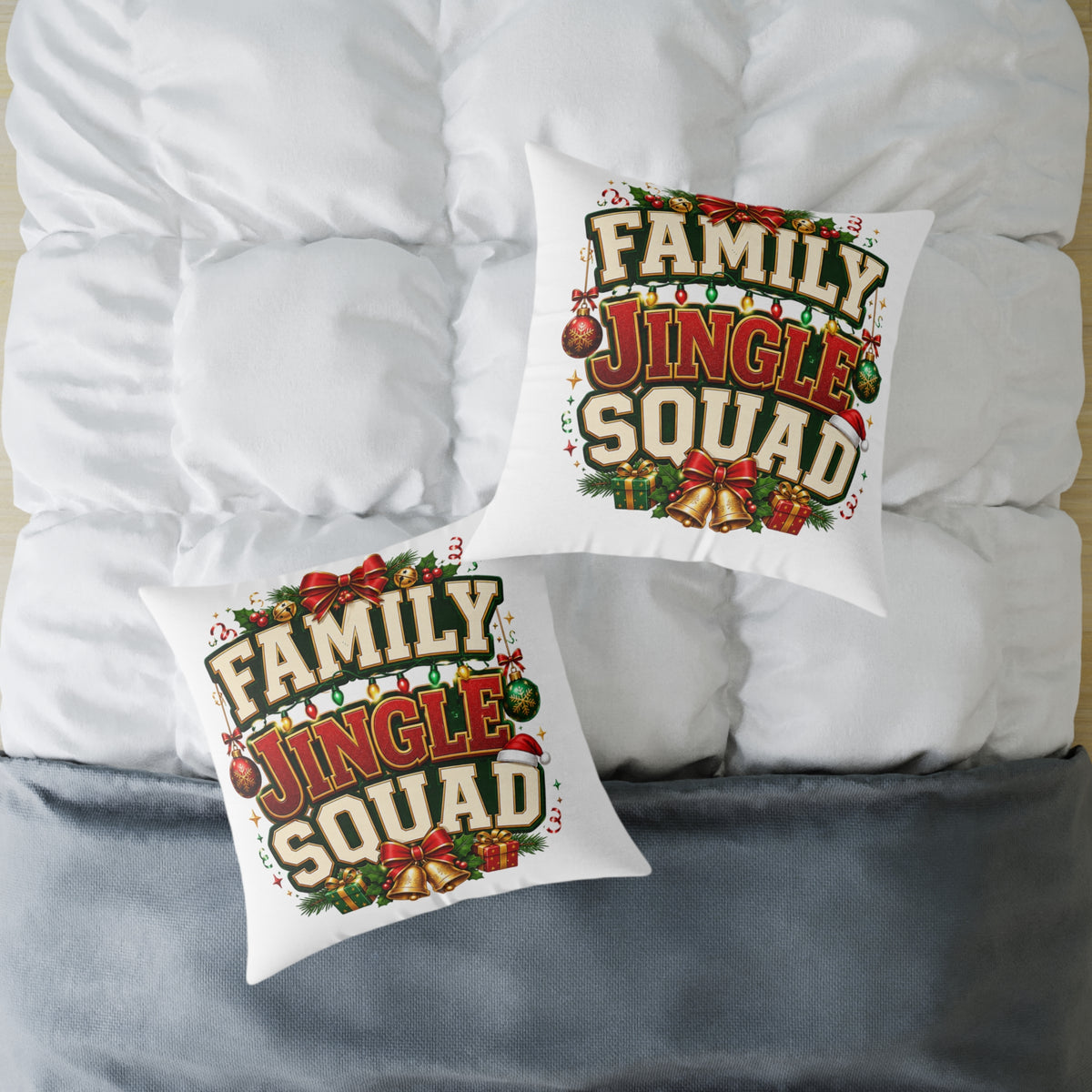 Family Jingle Squad Christmas Throw Pillow - Holiday Decorative Square Pillow