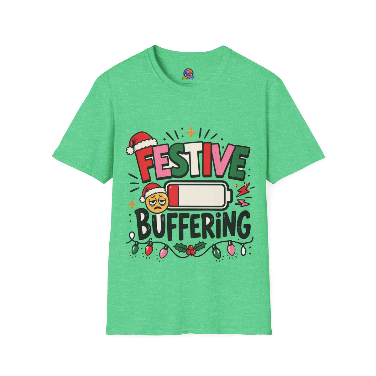 Festive Buffering T-Shirt — Funny Holiday Christmas Tee with Loading Battery Design