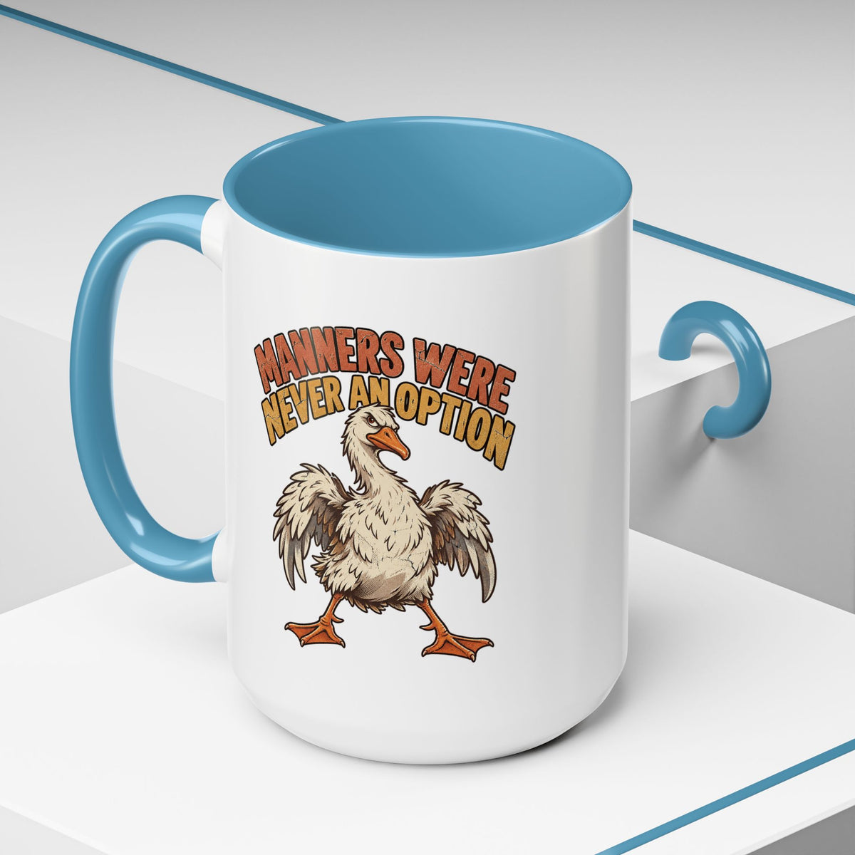 Coffee Mug — "Manners Were Never An Option" Funny Rude Chicken Accent Mug