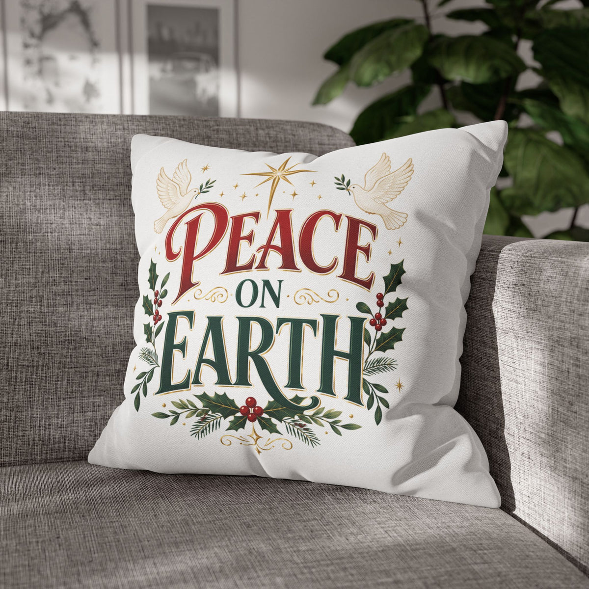 Christmas Peace on Earth Holiday Pillowcase — Christmas Decorative Throw Pillow Cover