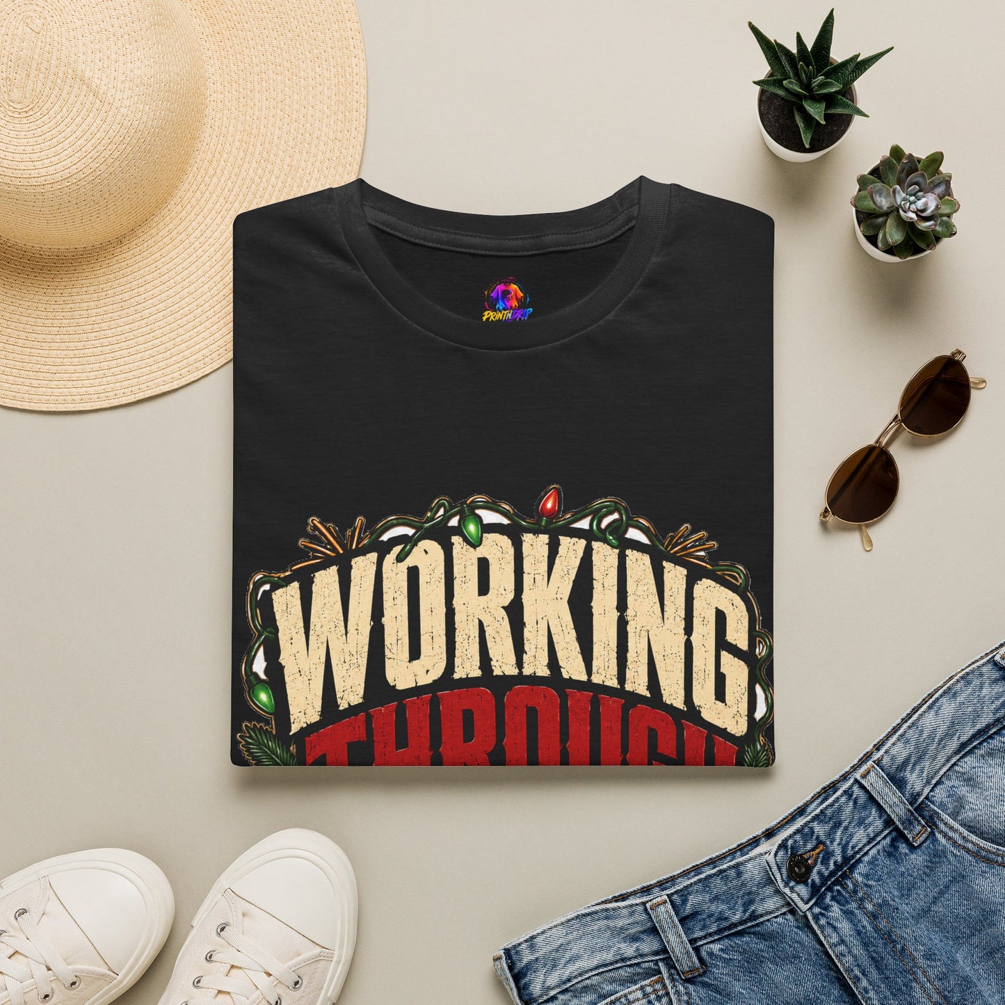 Working Through Christmas T-Shirt — Funny Holiday Nurse/Worker Gift