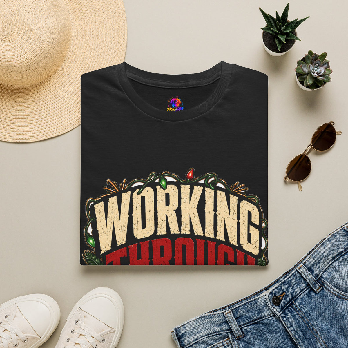Working Through Christmas T-Shirt — Funny Holiday Nurse/Worker Gift