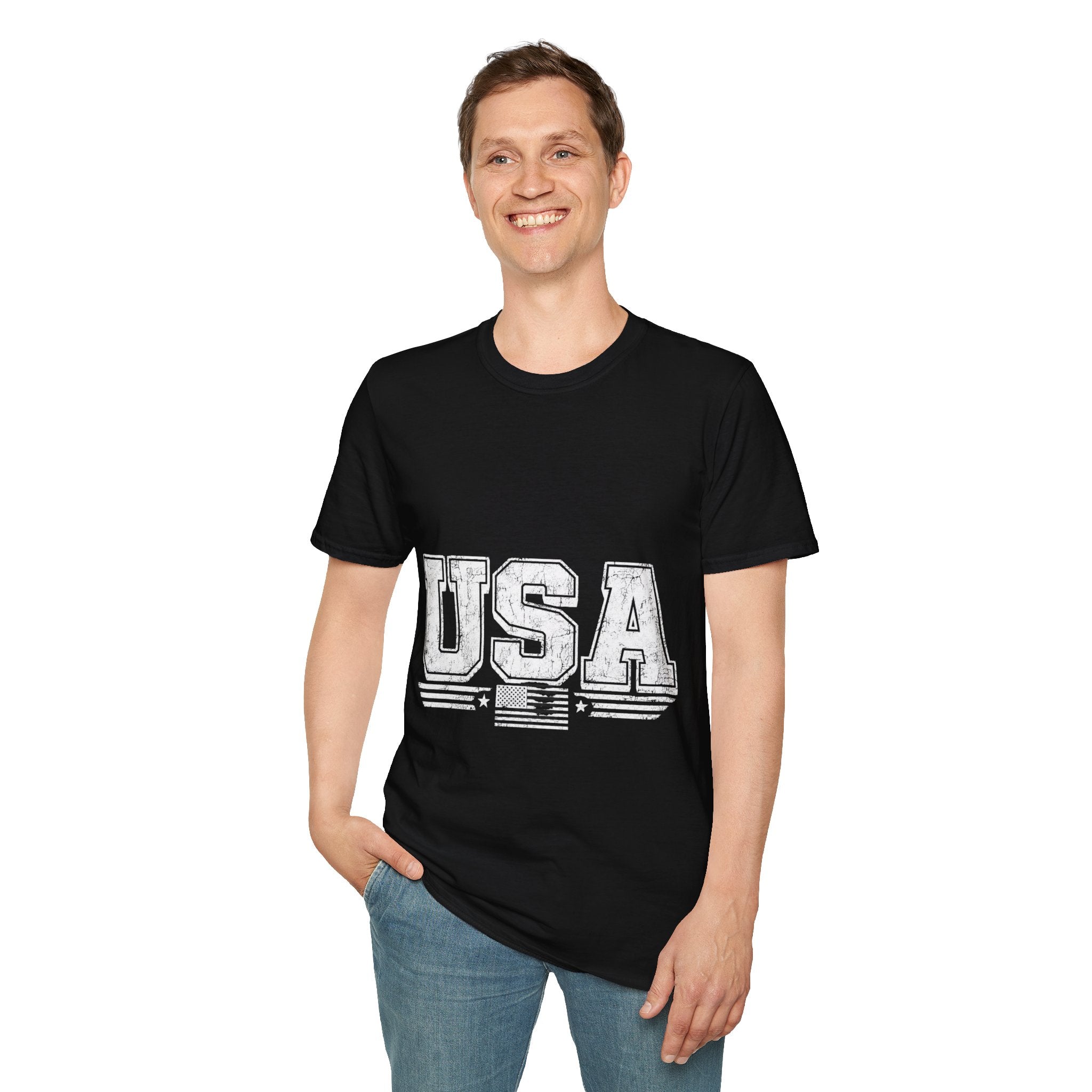 USA Vintage Block T-Shirt — Patriotic Americana Graphic Tee