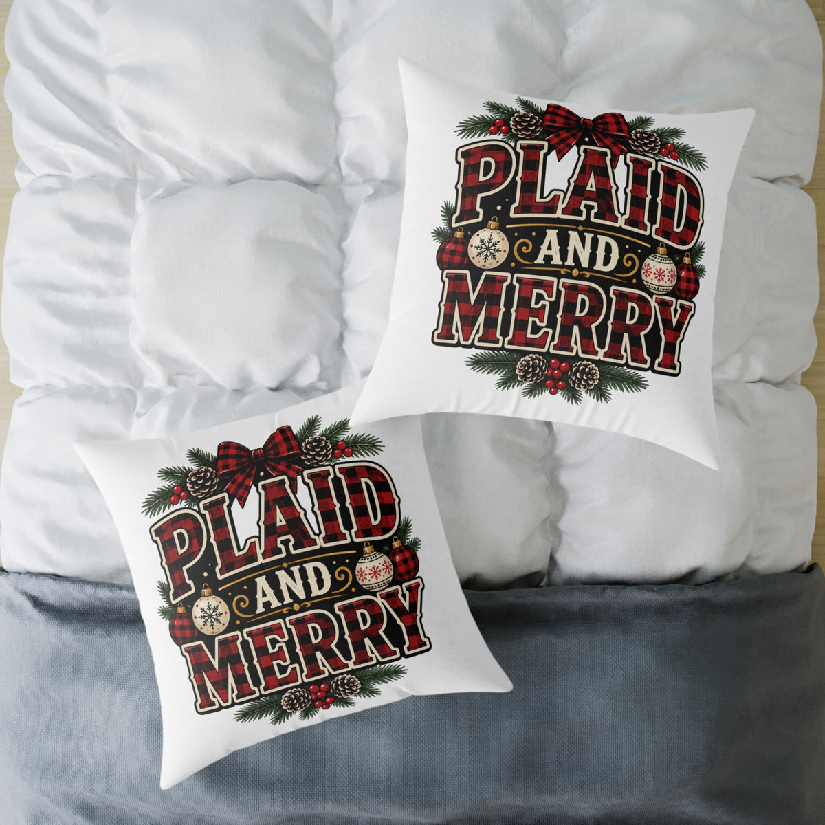 Plaid and Merry Christmas Throw Pillow