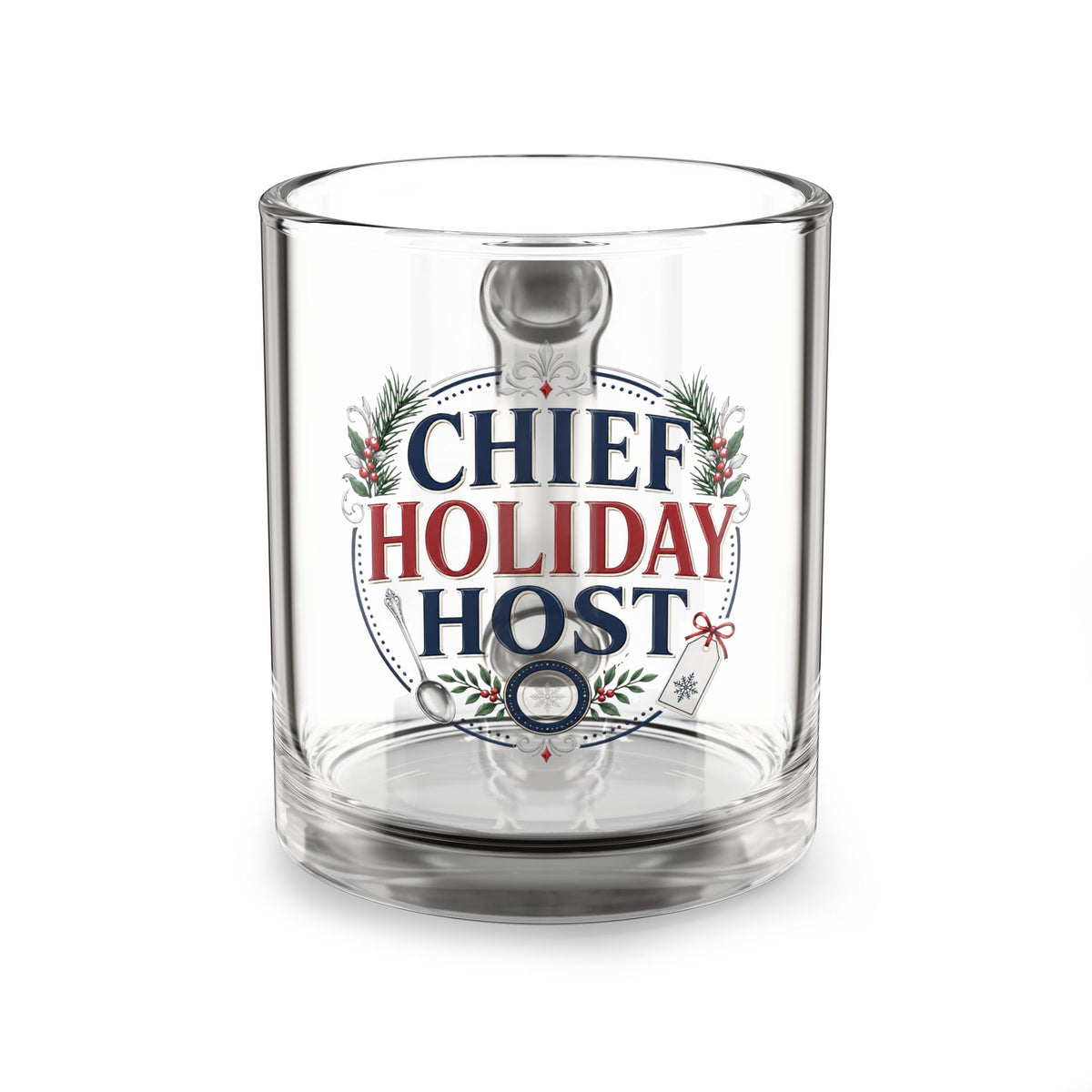 Christmas Glass Mug Chief Holiday Host Glass Mug — 10oz Festive Christmas Coffee Cup