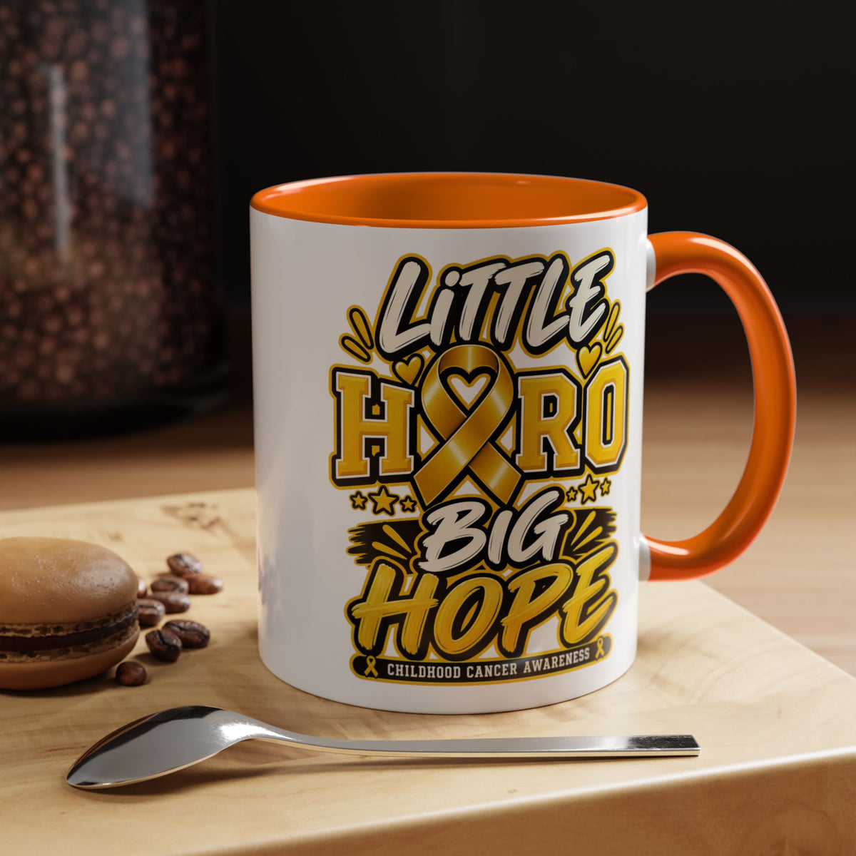 Little Hero Big Hope Coffee Mug — Childhood Cancer Awareness Accent Mug (11/15 oz)
