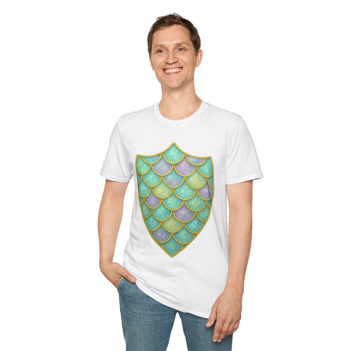 Mermaid Scale Shield T-Shirt — Iridescent Aquamarine Graphic Tee - Trending Now - September 2026
