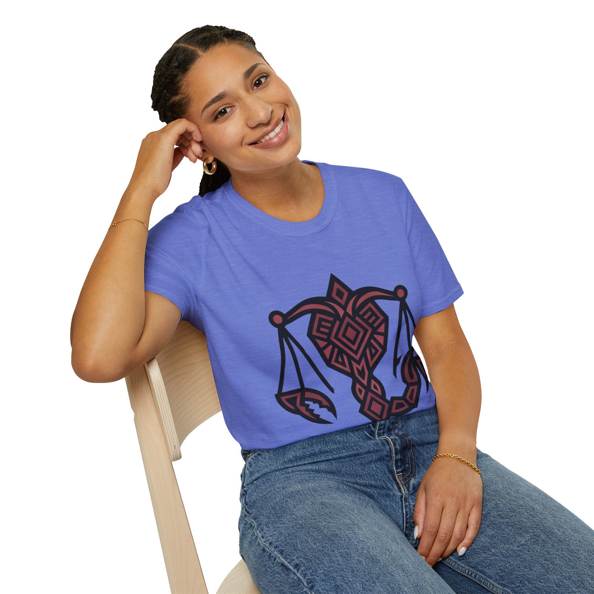 Libra Scales Graphic T‑Shirt — Tribal Zodiac Balance Design