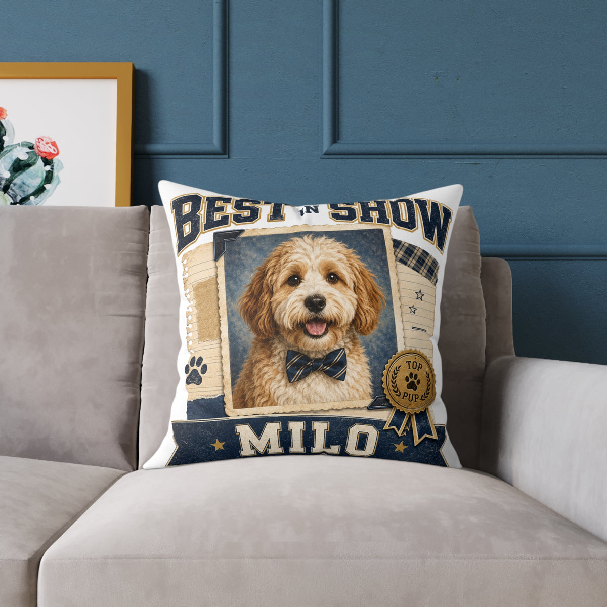 Best in Show Custom Pet Pillow  Milo Bailey Dog Dad Mom — Personalized Dog Photo Pillow with Name (Milo)