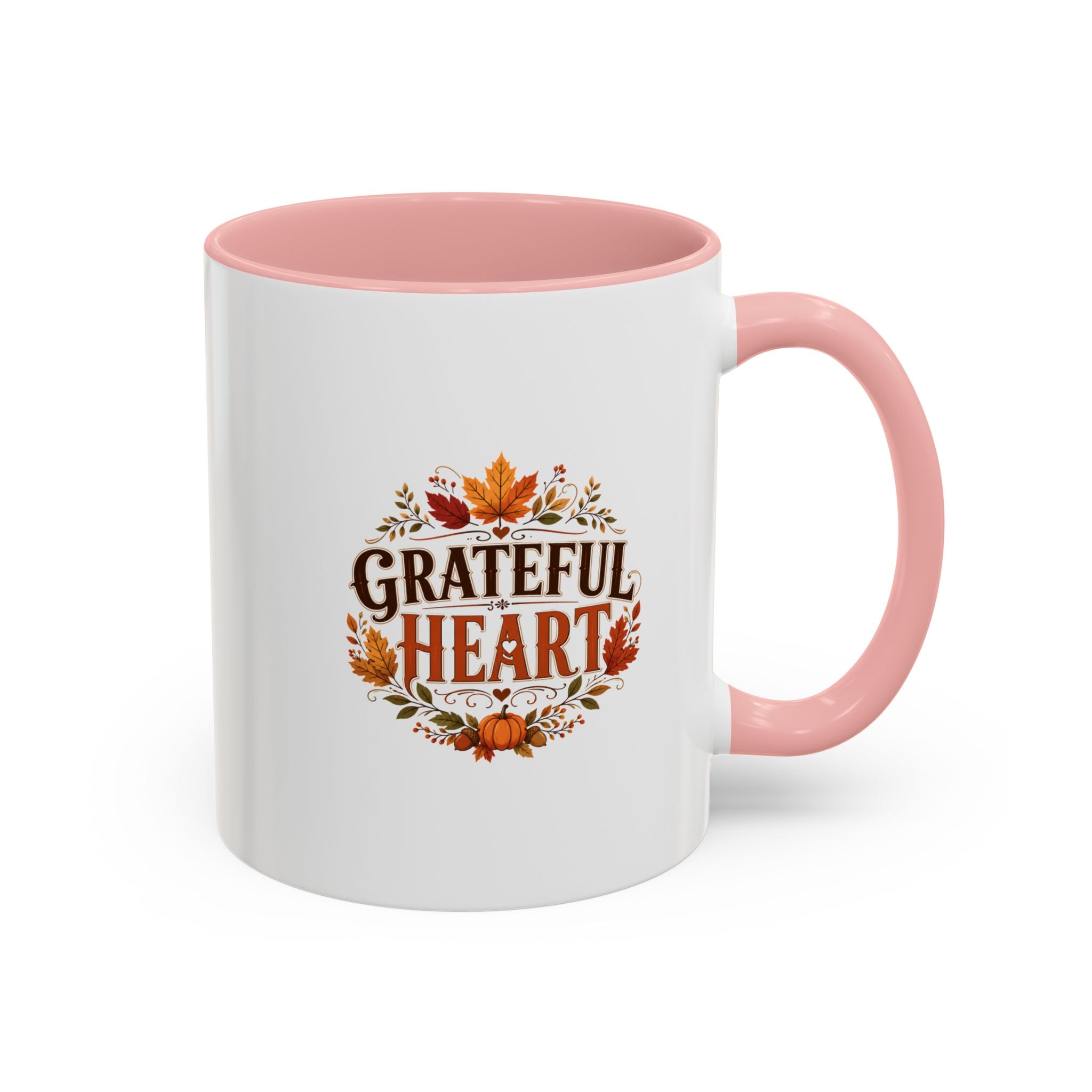 Thanksgiving Mug Grateful Heart Coffee Mug — Fall Leaves Pumpkin Accent Mug