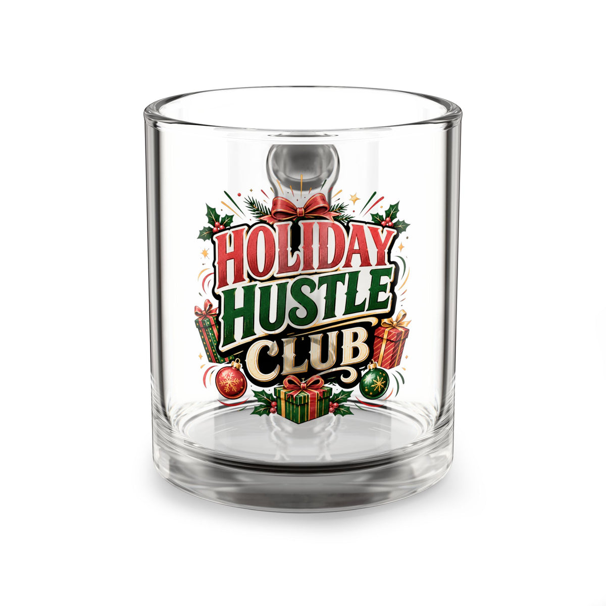 Christmas Glass Mug 10 oz Glass Mug — Holiday Hustle Club Christmas Coffee Mug (10oz)