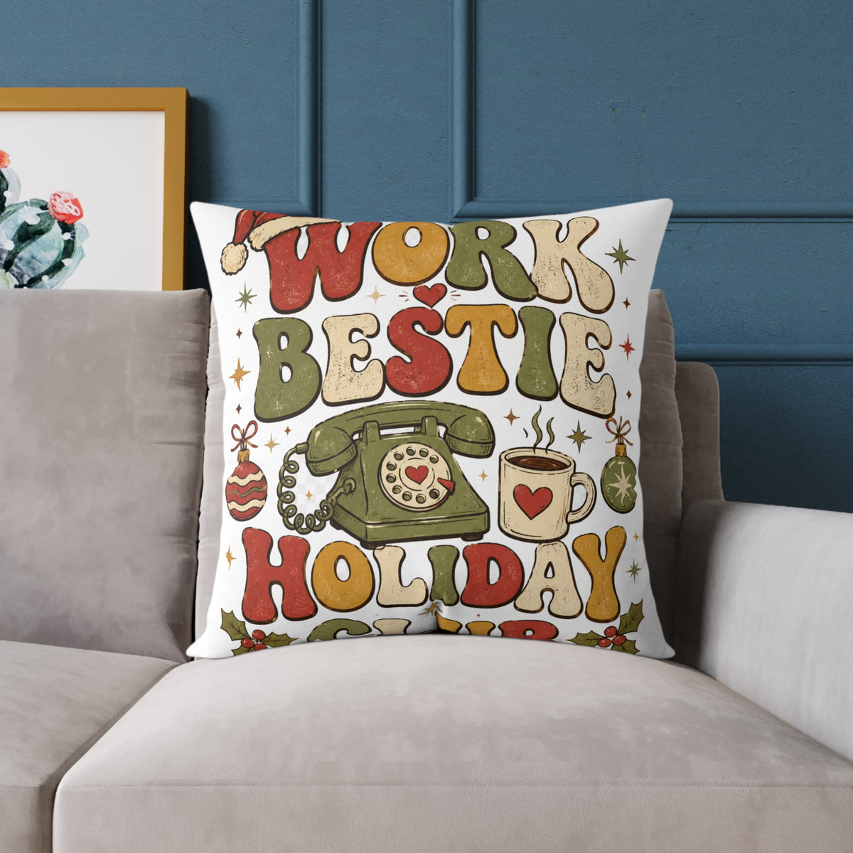 Modern Day Christmas Holiday 'Work Bestie' Decorative Throw Pillow
