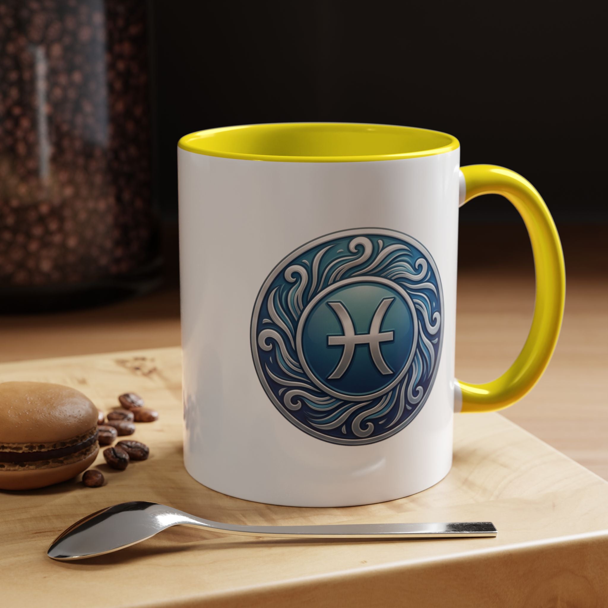 Pisces Zodiac Coffee Mug — Blue Astrological Symbol Accent Mug