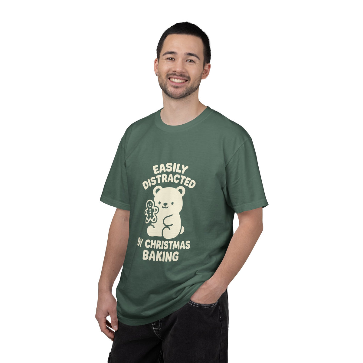 T-Shirt — "Easily Distracted by Christmas Baking" Cute Bear Holiday Tee- Trending Now - October 2026
