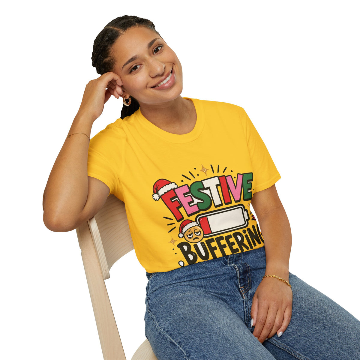 Festive Buffering T-Shirt — Funny Holiday Christmas Tee with Loading Battery Design
