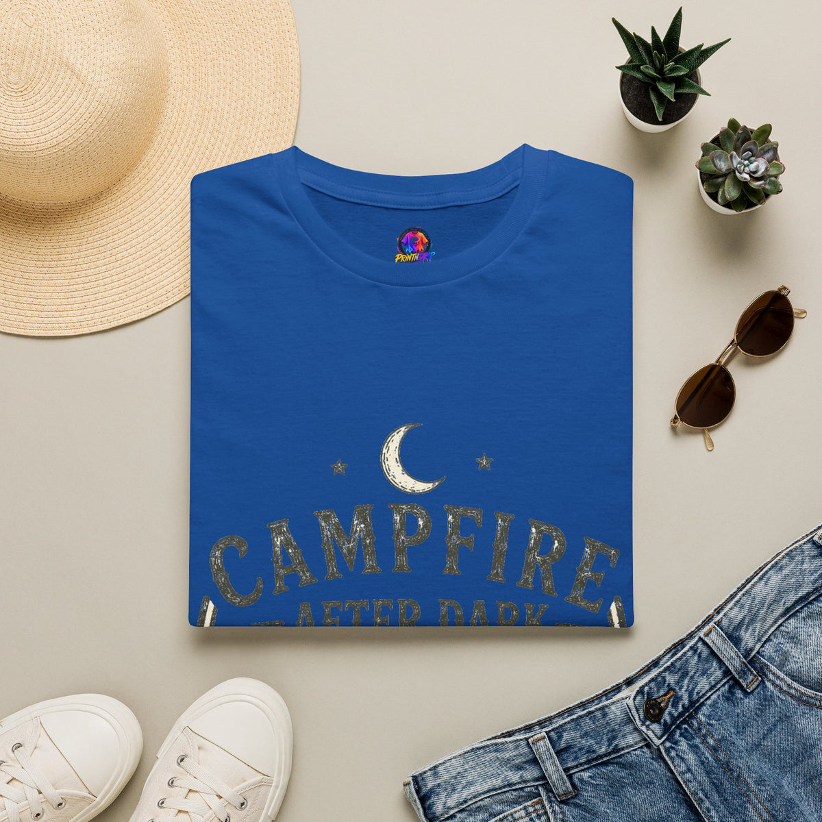 Campfire T-Shirt — "Campfire After Dark" Moonlit Camping Graphic