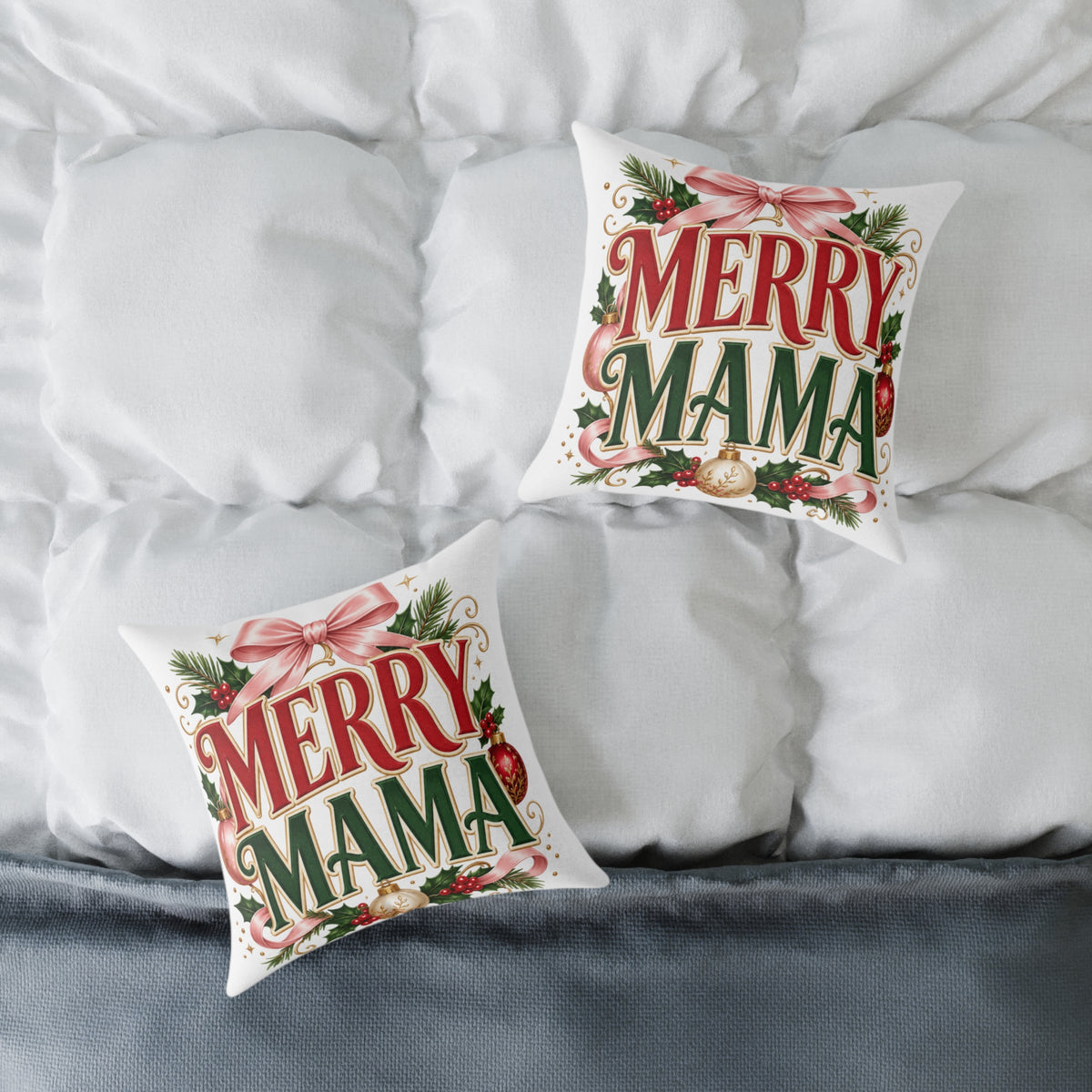 Merry Mama Christmas Pillow — Festive Holiday Decorative Throw Pillow for Moms