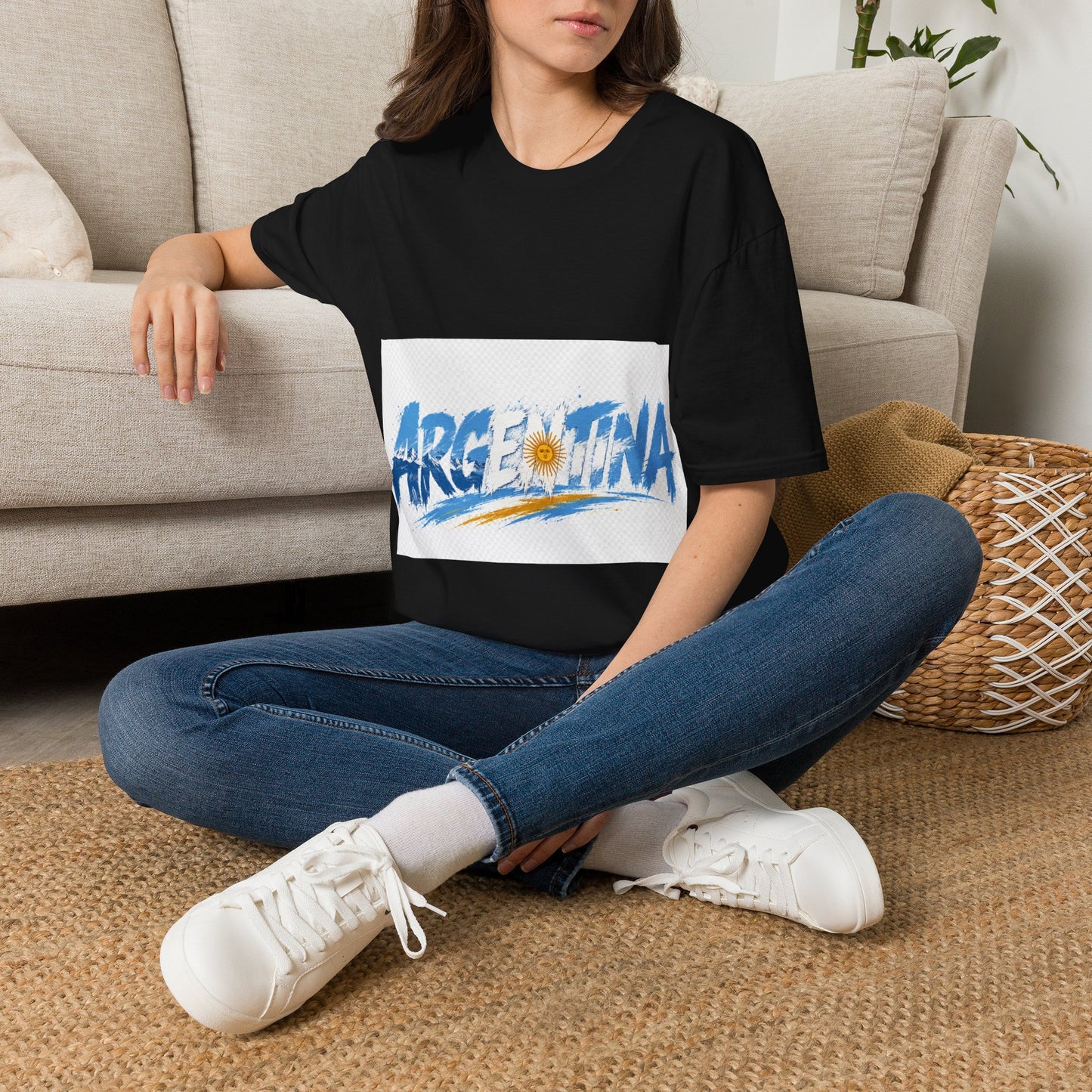 Argentina Graphic T-Shirt — Argentina Typography Tee with Sun & Flag Colors