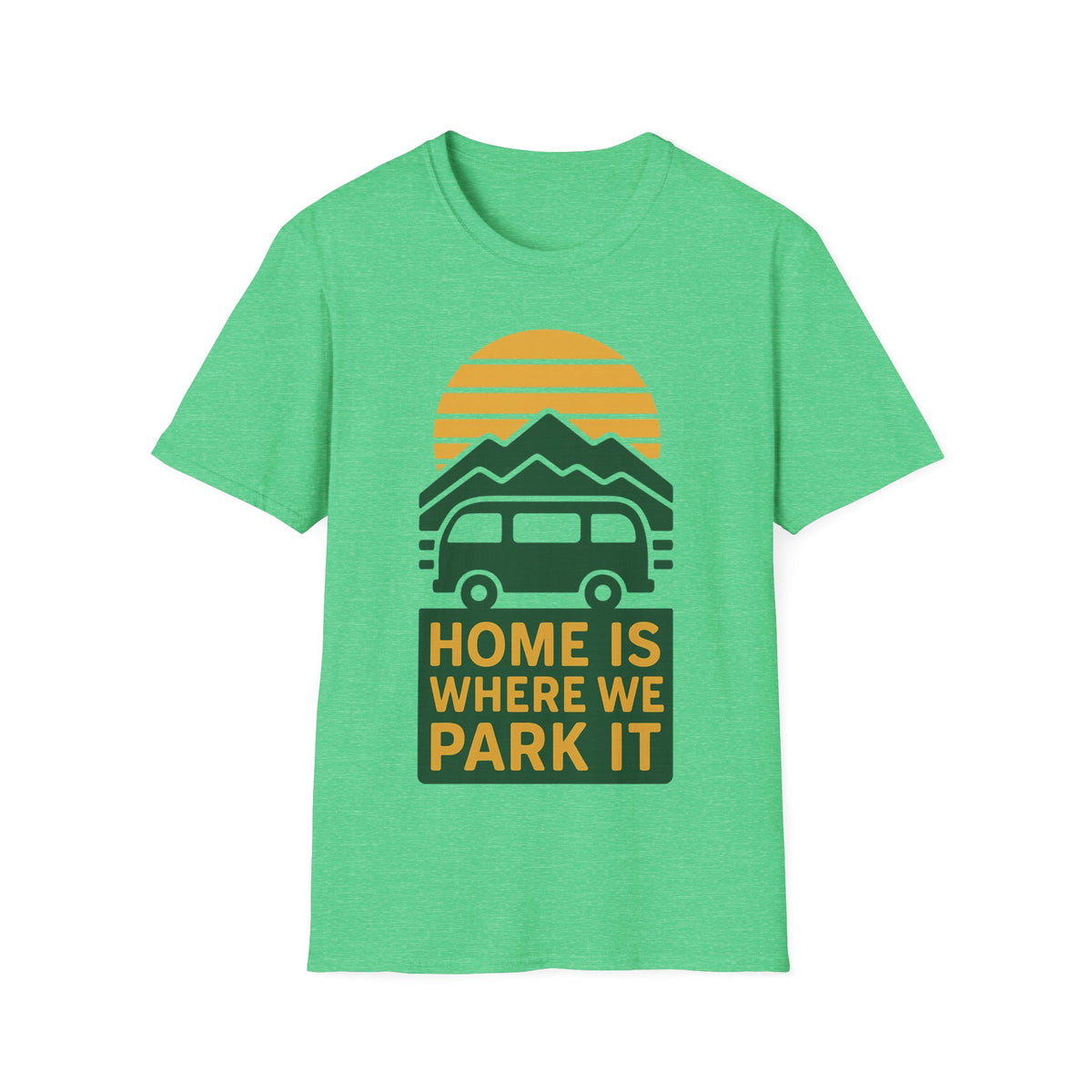 Camping T-Shirt — "Home Is Where We Park It" Retro Mountain Sunset Tee - Trending Now - September 2026
