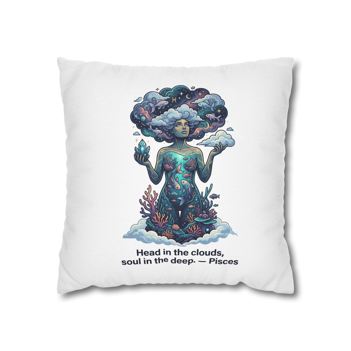 Pisces Zodiac Pillowcase – "Head in the clouds, soul in the deep" Decorative Throw Pillow