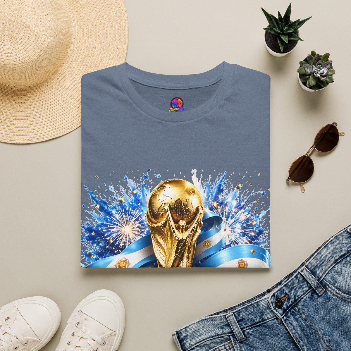Argentina World Cup Champions T-Shirt — Gold Trophy Celebration Tee